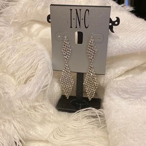INC Silver Rhinestone Kite pierced dangle earrings NWT Very Lightweight